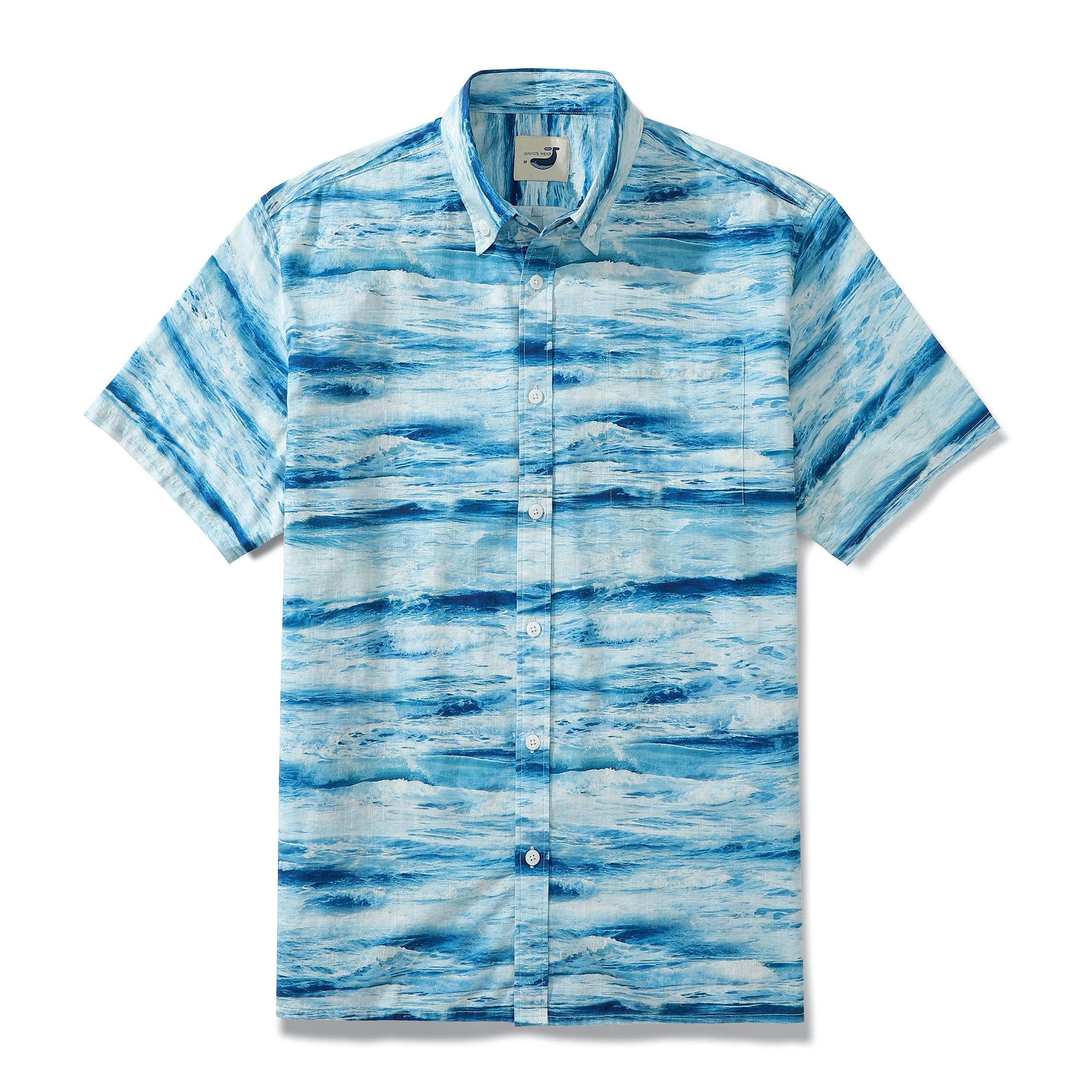 Wave Stripes Print-matched Front Placket 100% Cotton Button-down Shirt Shell Button