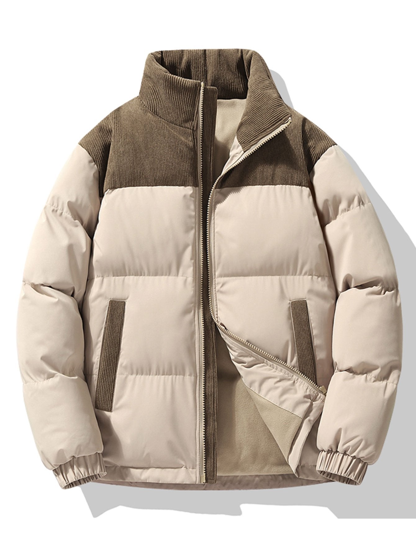 Corduroy Patchwork Puffer Jacket