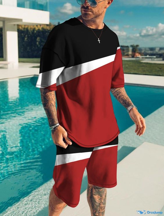 Men's Color Block Shorts Suit