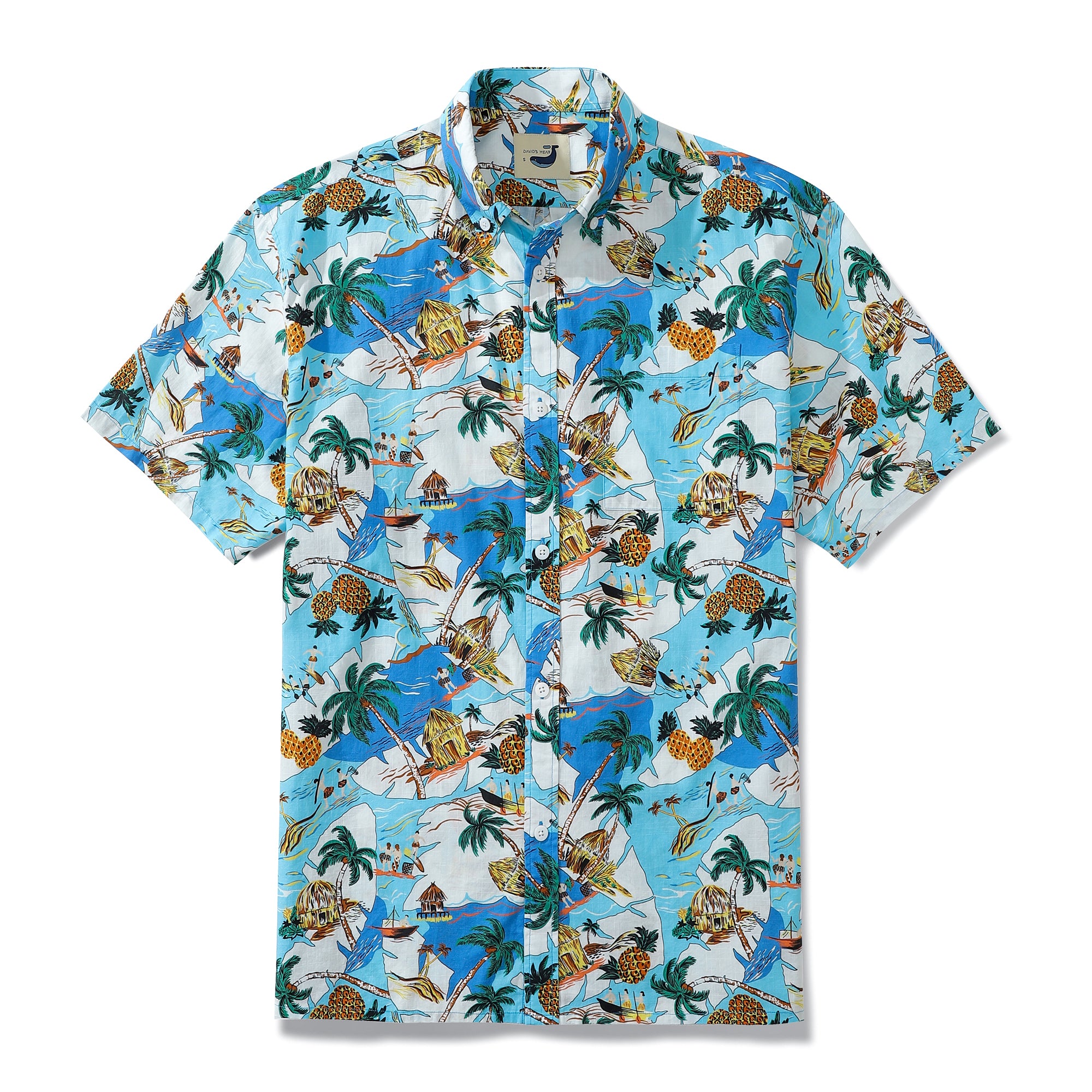 Tropical Thatched House Pineapple Fishing Life Men's Button-down Shirt