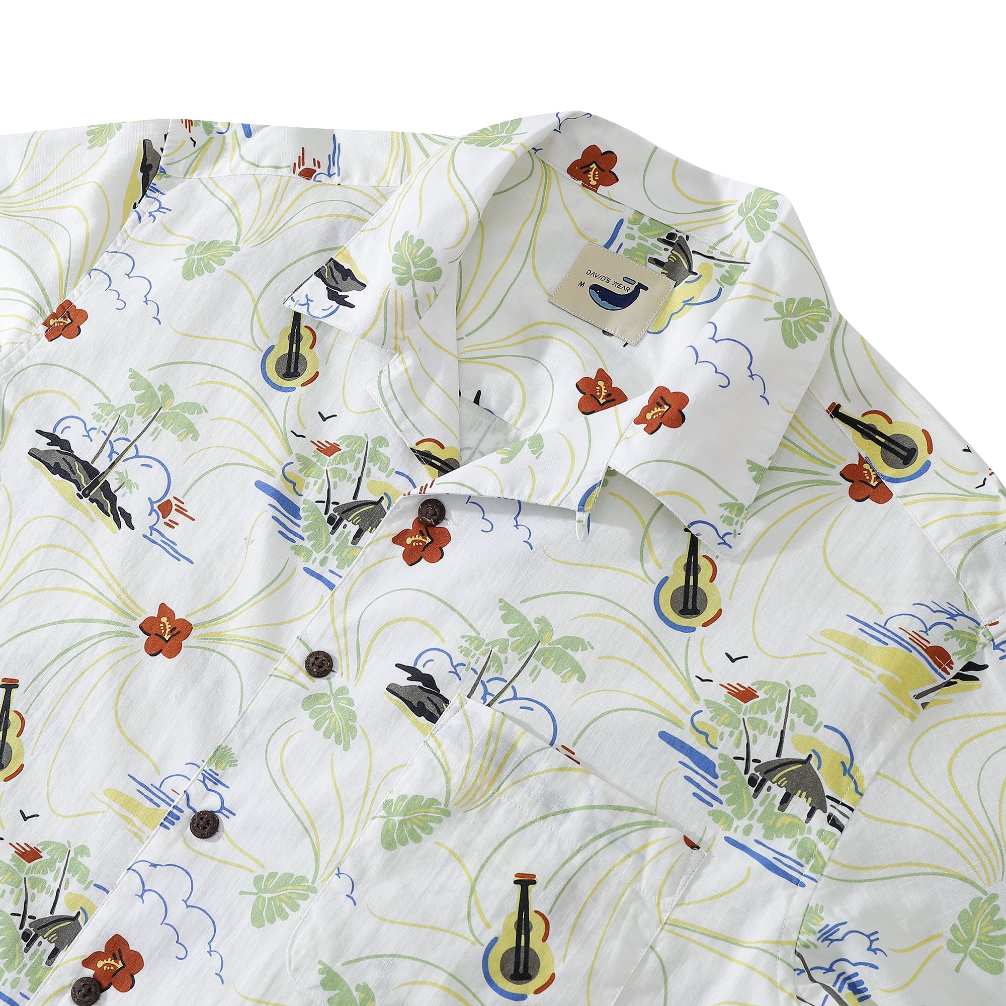 Ukulele Hibiscus Island Sunrise Men's 100% Cotton Camp Shirts