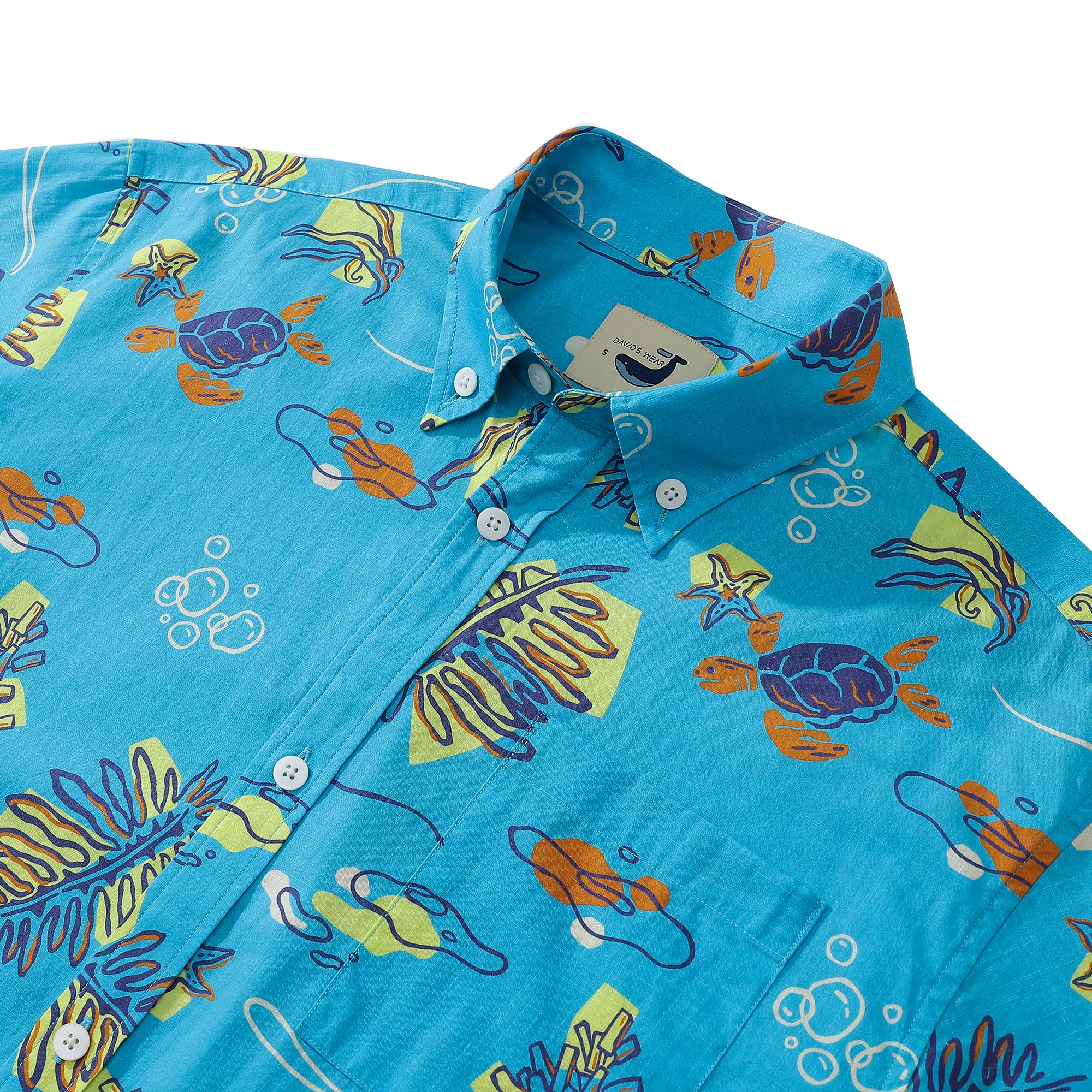 Coral Sea Turtle Men's Button-down Shirt 100% Cotton Shell Button